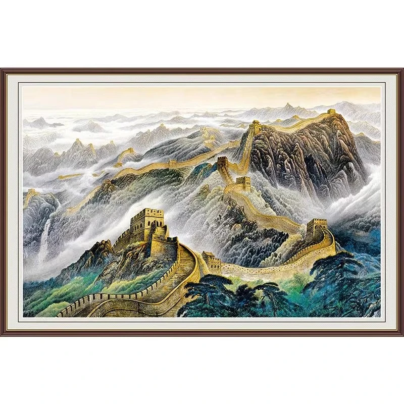 客厅自粘壁画装饰画墙贴防潮粘贴简单客厅中式山水画千里江山