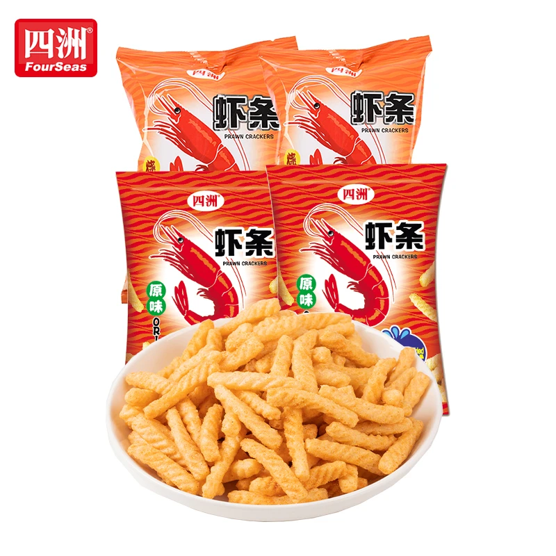 四洲原味烧烤味芥辣小龙虾虾条40克*4包/8包组真虾香香脆美味食用