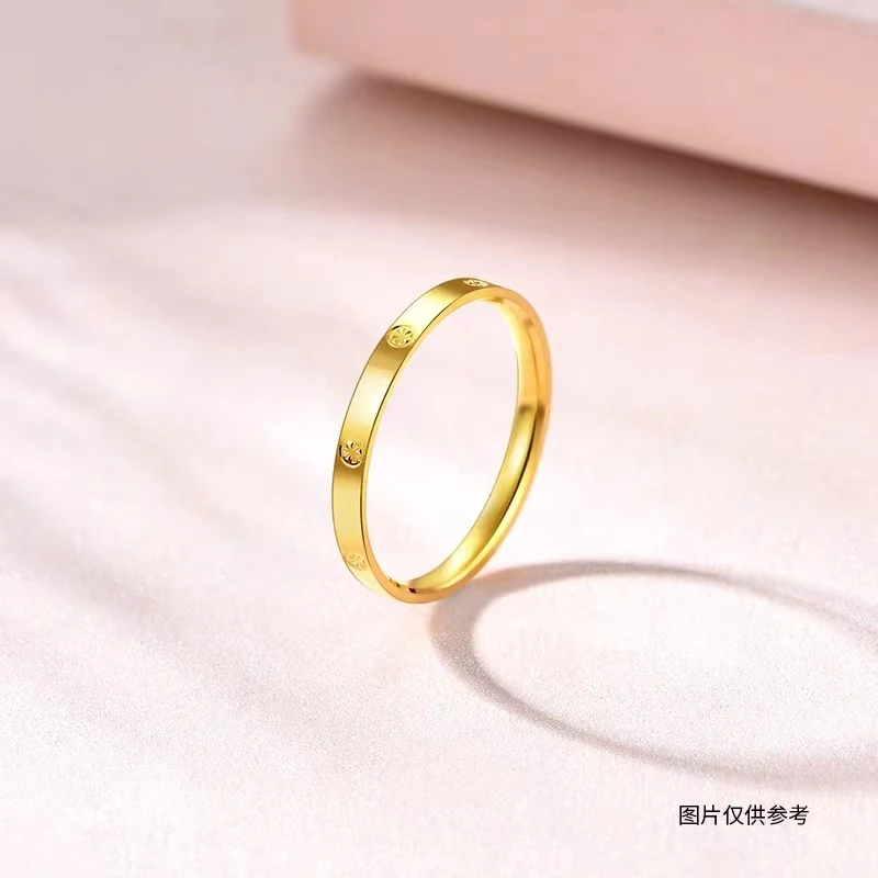 明牌珠宝足金9995G亮面卡家情侣情侣女款   轻奢时尚简约经典环戒