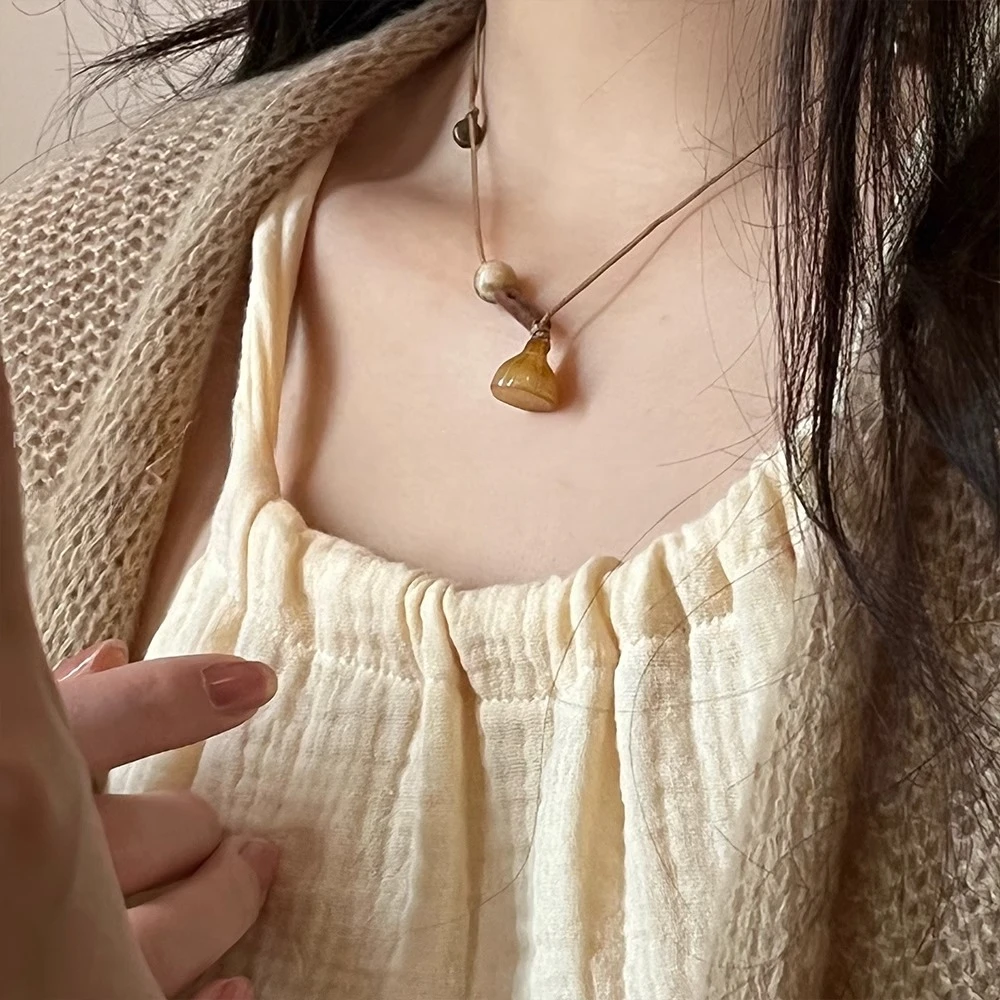 非金属布艺项链 莲蓬吊坠项链女高级设计感古风百搭小众锁骨链夏