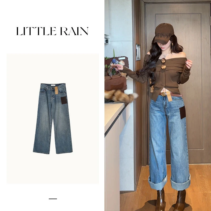 小雨姐姐新款【低卡牛仔裤】复古水洗设计感低腰宽松显瘦休闲牛仔