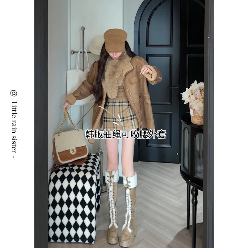 小雨姐姐新款【费顿尔冬日】复古设计感宽松腰部抽绳保暖机车服女