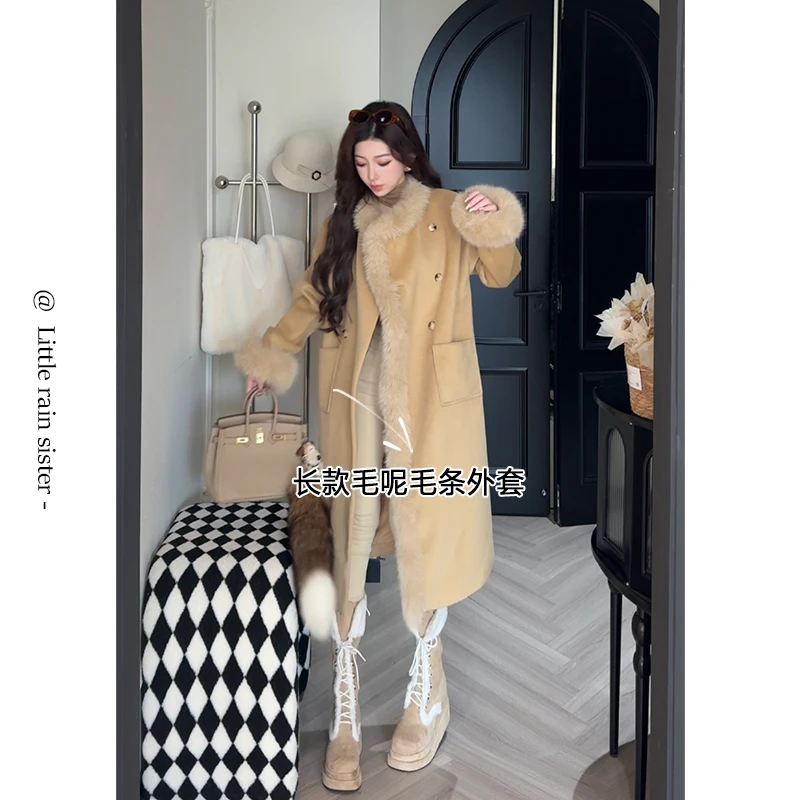 小雨姐姐新款【海德堡外套】高级感毛毛拼接中长款保暖呢外套女