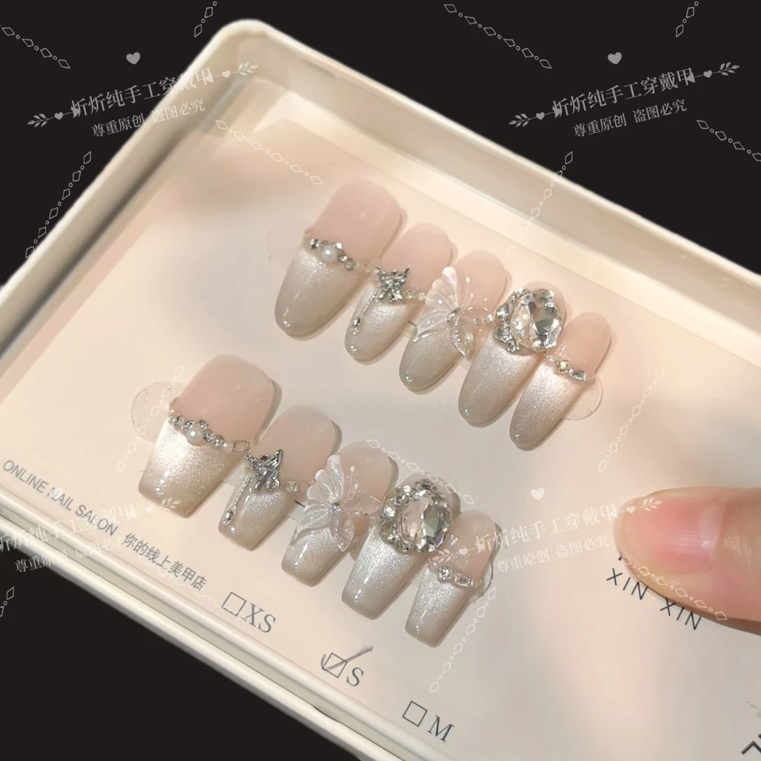 灵蝶  纯手工穿戴甲爆款气质显白轻奢美甲成品可拆卸假指甲十片1