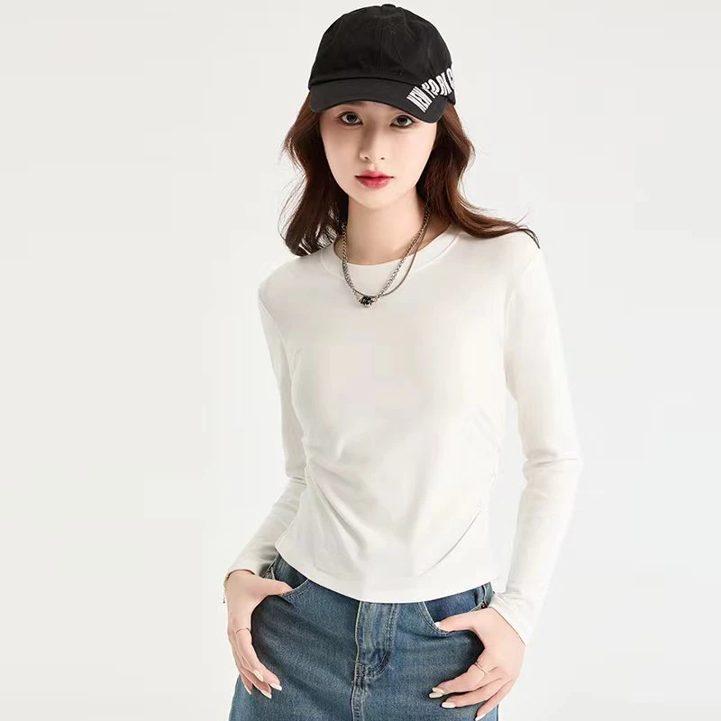 米莱Jiaer/1546设计感小众收腰长袖秋冬季新款圆领上衣加绒打底衫