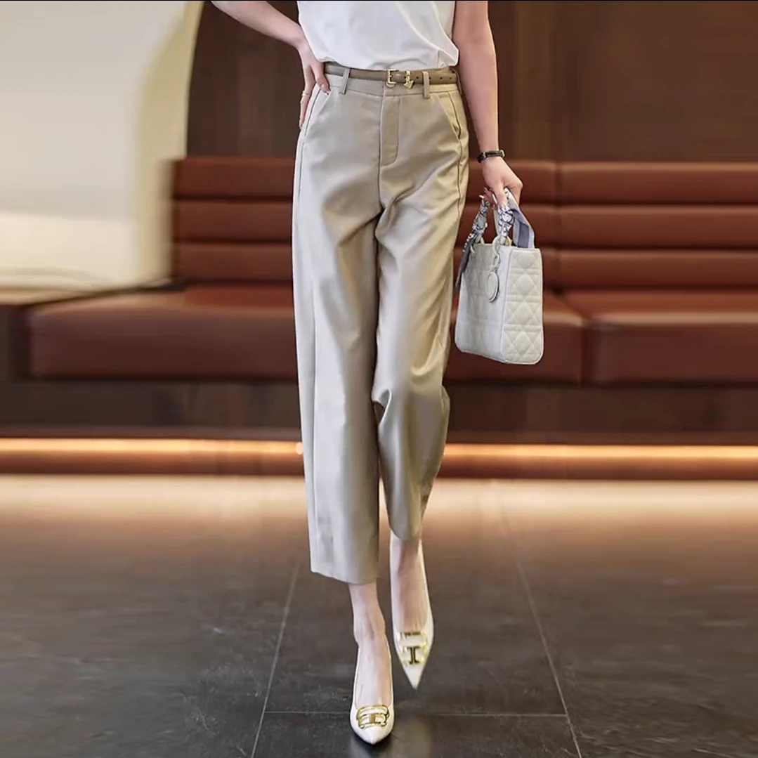 春夏薄款新款时尚高腰烟管裤哈伦裤女百搭显瘦休闲裤小直筒九分裤