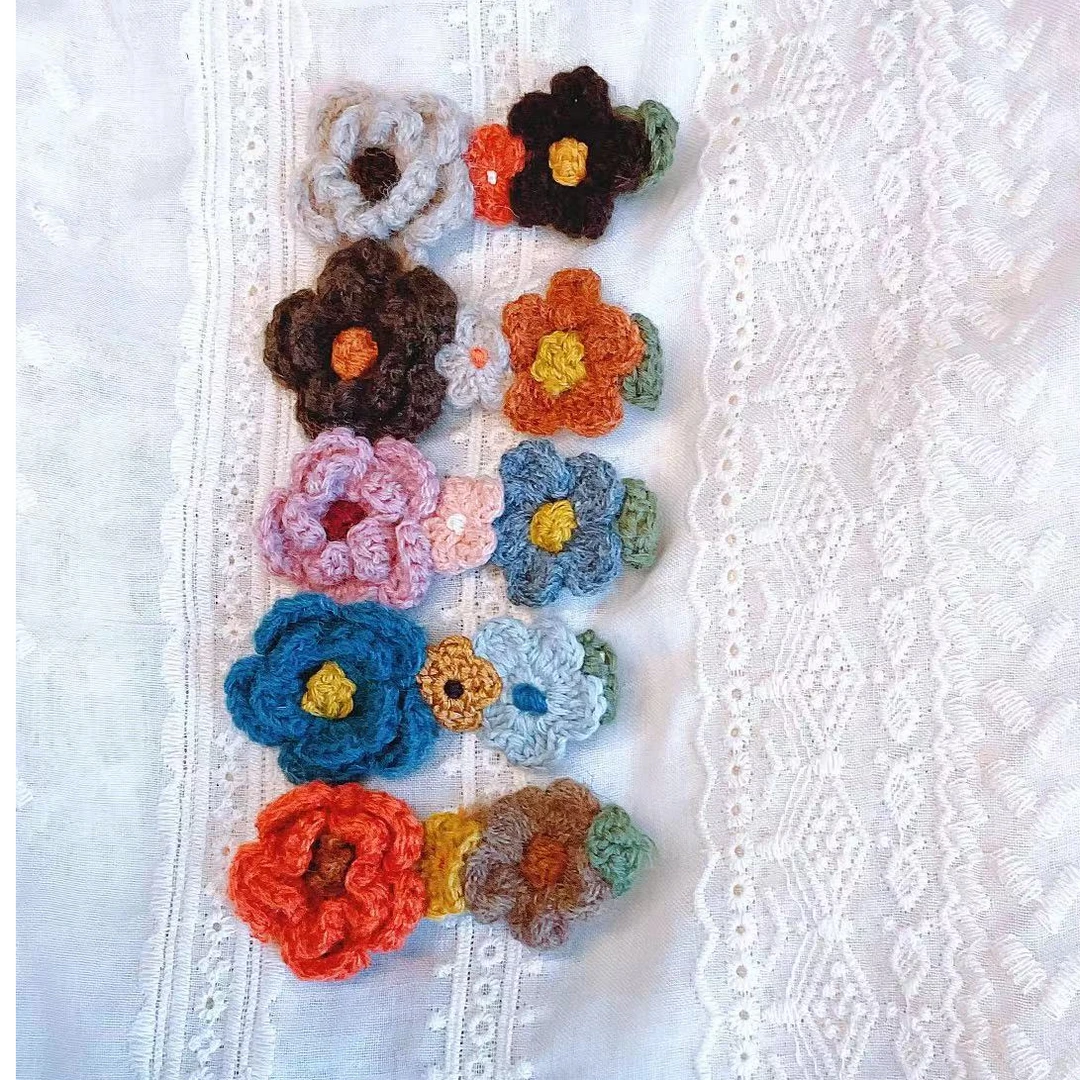 纯手工毛线三色花发夹2023秋季新森系文艺小清新可爱发夹边夹