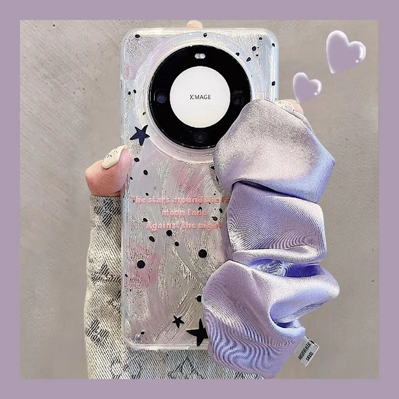 适用华为mate60pro斜挎手机壳晕染泼墨mate40pro创意丝巾腕带防摔