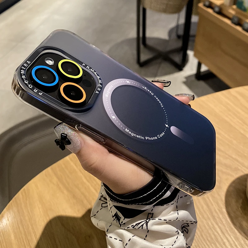 适用苹果16promax渐变磁吸充电手机壳iphone15磨砂防指纹防摔情侣