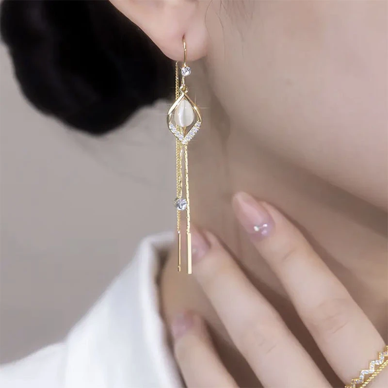 铜合金耳饰 【金枝玉叶】长款精致简约百搭时尚轻奢气质耳饰耳环