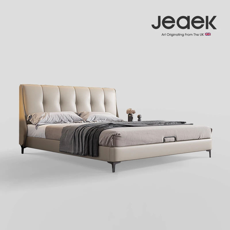 JEAEK现代简约真皮床1.8米双人床小户型齐边卧室软包床软体床婚床
