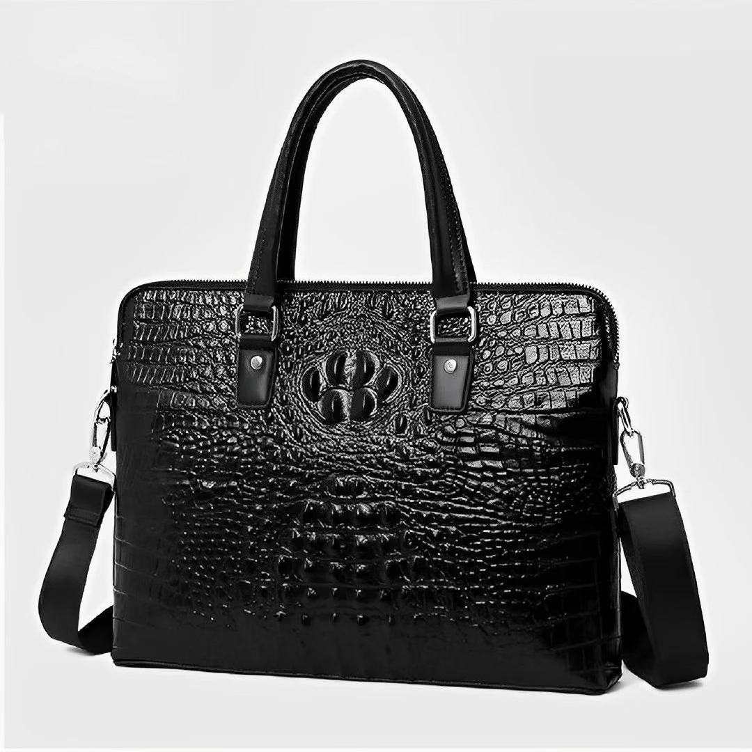 HOLYMJES鳄鱼纹牛皮商务公文包手提包