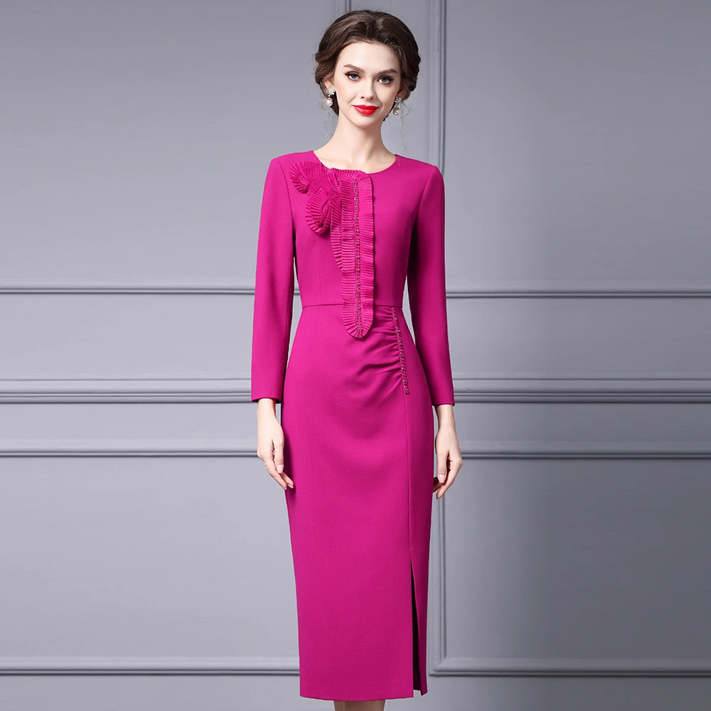 枝荔秋季长款连衣裙高级感洋气重要场合减龄高档修身长袖裙子新款