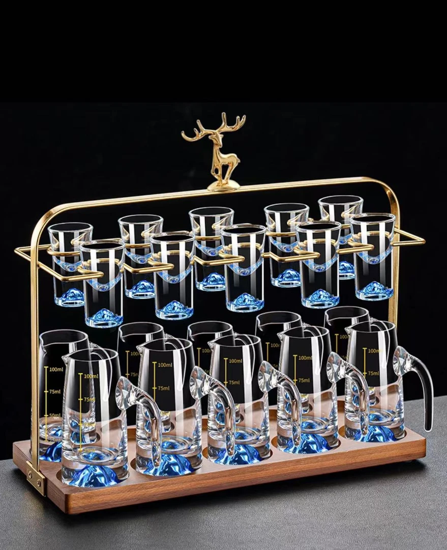 高档冰蓝山无铅水晶玻璃白酒杯套装创意分酒器中式家用烈酒一口杯