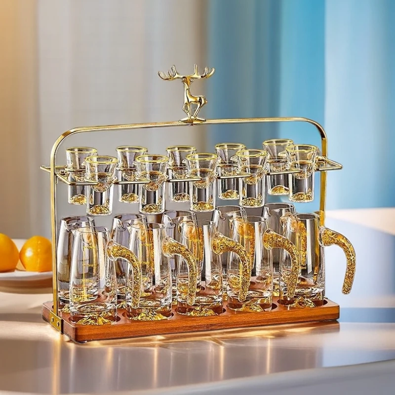 轻奢家用高档白酒杯套装分酒器套装10壶10杯创意中式描金子弹杯