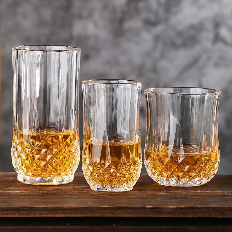 钻石纹玻璃杯啤酒杯子果汁杯茶杯奶茶杯威士忌白酒杯耐热啤酒杯