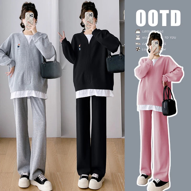 网红通勤气质孕妇套装孕期孕妇休闲装套装孕期两件套春秋款