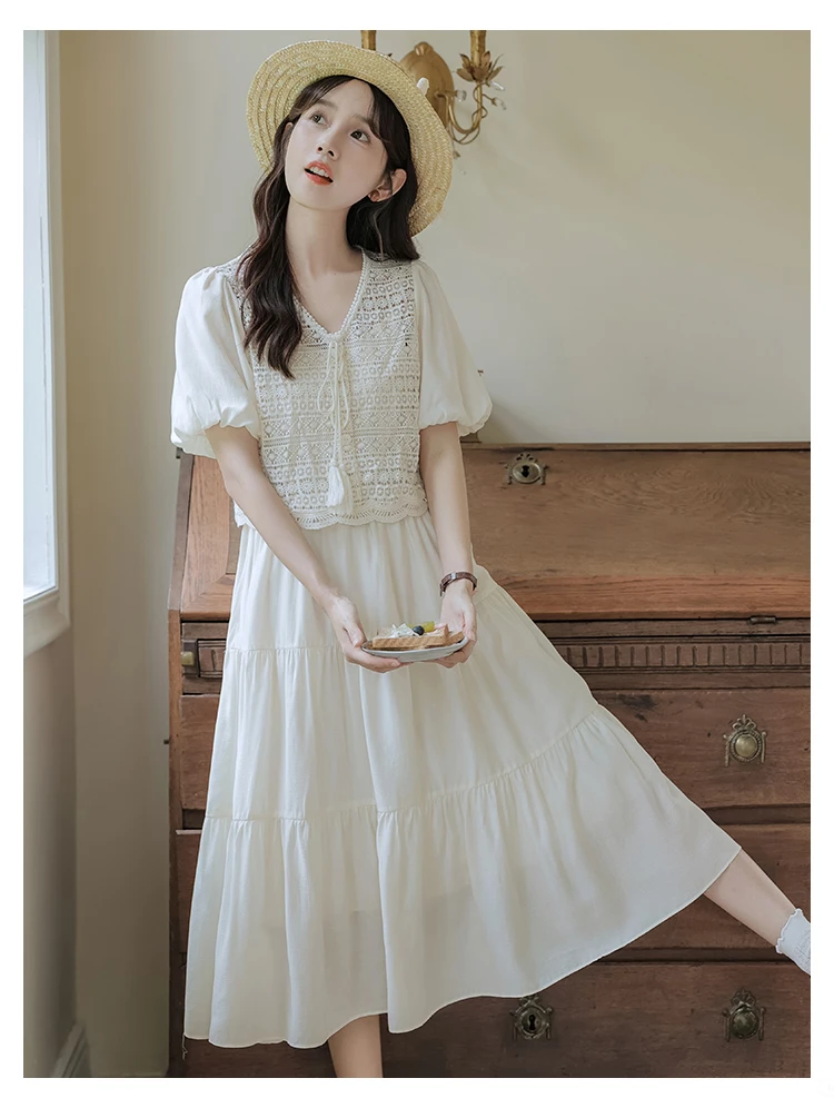 初念法式温柔风套装气质连衣裙女2024新款夏季森系超仙两件套裙子