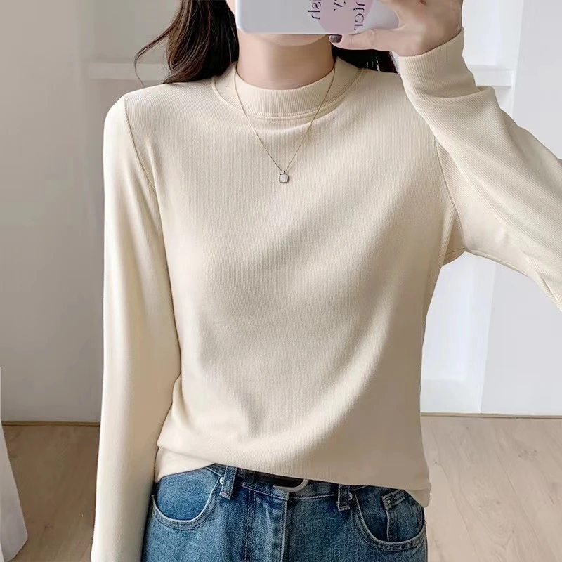 【小立领】2024秋冬新款双面澳绒打底衫长袖保暖显瘦单穿内搭时尚