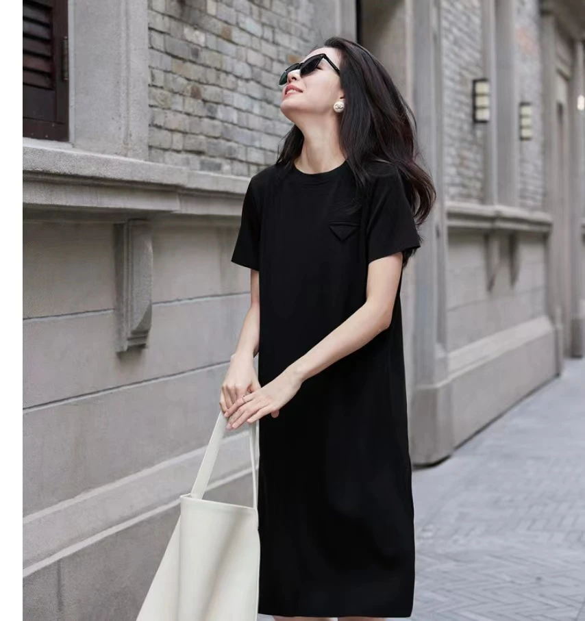 【运费险+送包包】赫本简约小黑裙圆领夏季连衣裙遮肉显瘦百搭气质