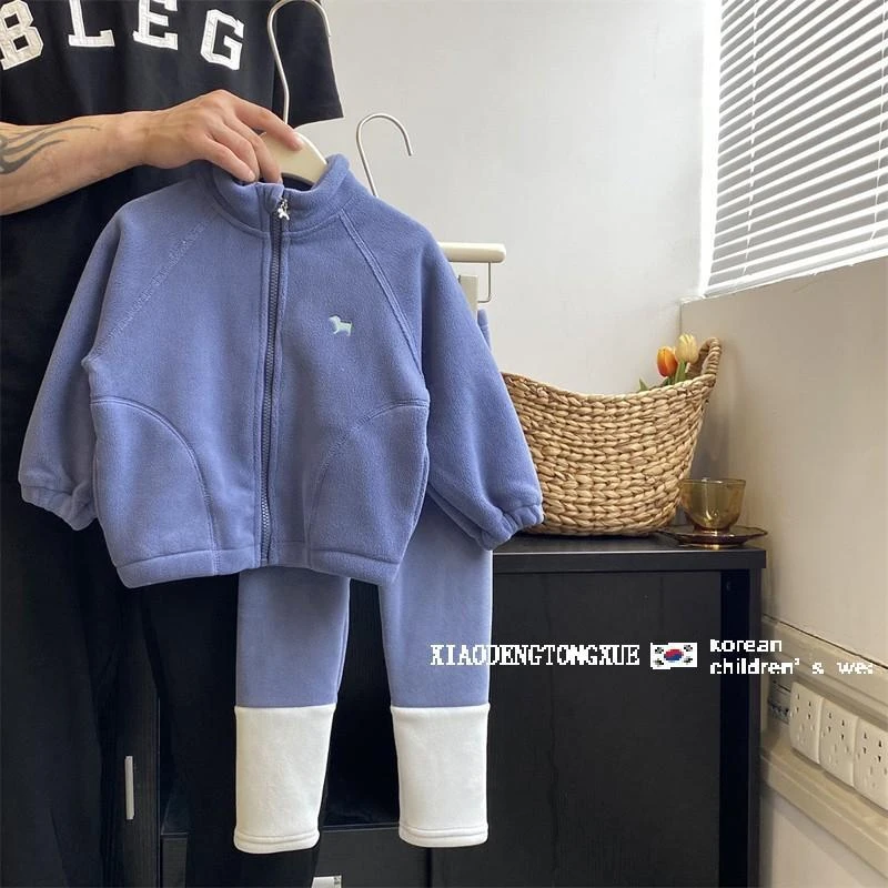 2024年新款女童冬季外套柔软细腻宝宝两件套休闲时尚儿童套装保暖