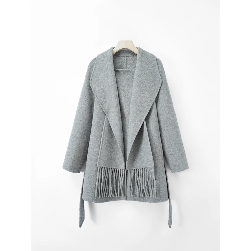 双面呢大衣气质短款时尚百搭宽松中长款翻领88196