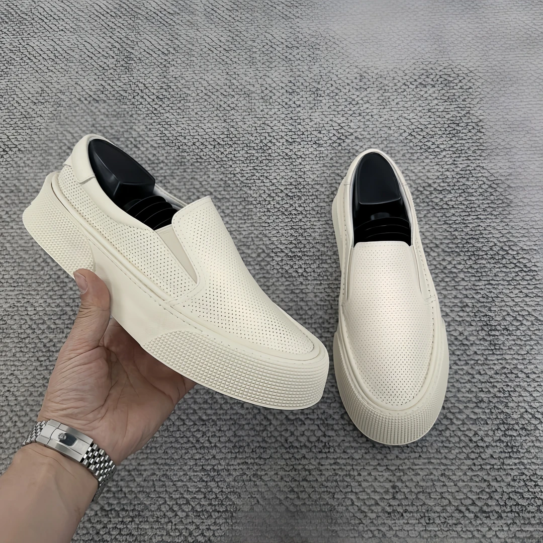 『网眼乐福鞋』休闲男皮鞋舒适时尚软糯透气夏季真皮高档小白鞋8173