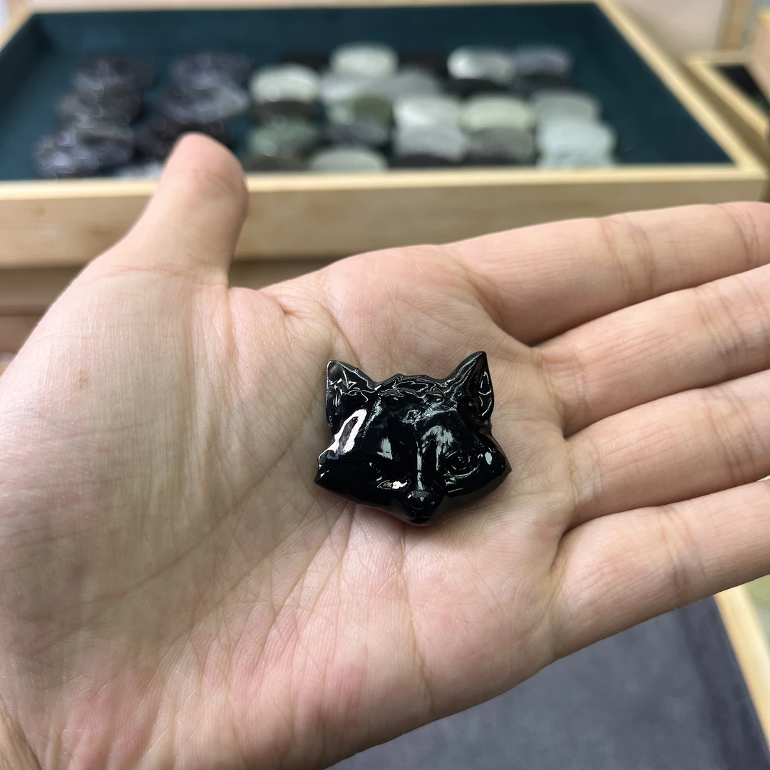 龙凤一对岫玉凤九头狐狸吊坠黑色饰品挂件珠宝天然岫玉平安扣