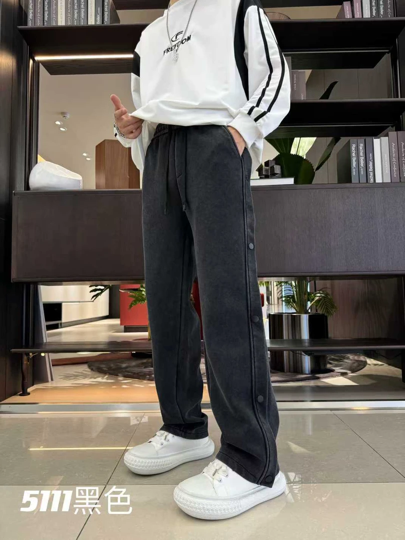 2024早秋新款美式重磅做旧洗水针织休闲长裤男女情侣款5111