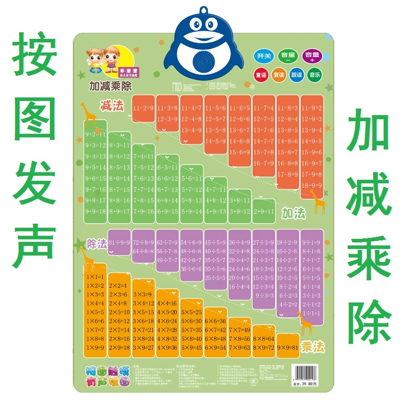 有声挂图宝宝儿童早教点读发声玩具数学数字墙贴加减乘除口诀表