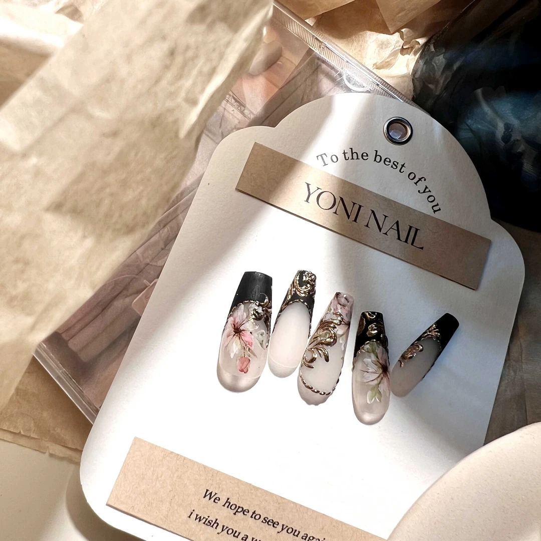 YOUNI美甲钻白色手工穿戴甲ins美甲「向晚」定制款浮雕纯手工穿戴式