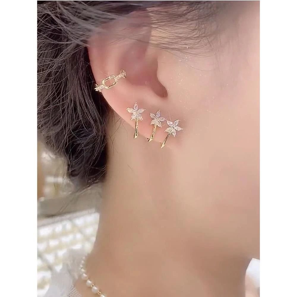 一个耳洞带出三个效果网红爆款花朵耳环2024新款纯银针