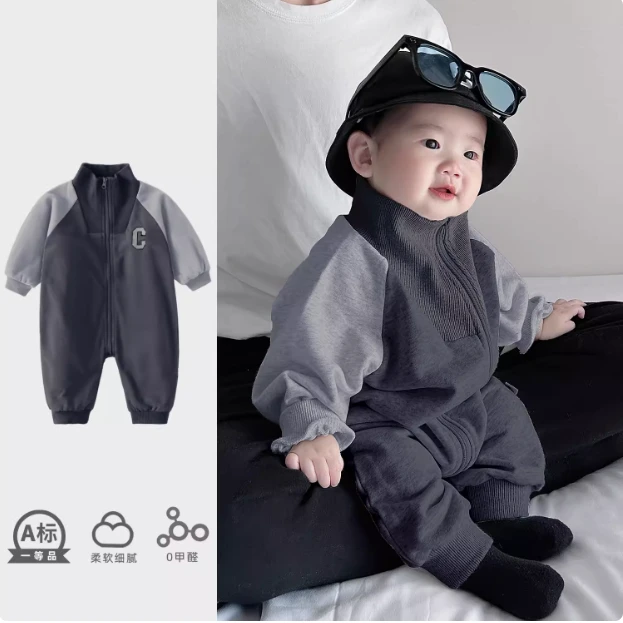 新生婴儿连体衣春秋韩版加绒保暖哈衣洋气爬服男宝宝超萌外出服