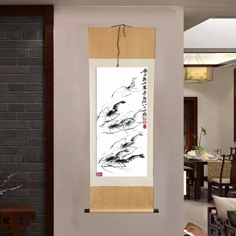 现代装饰白石系列新中式中国风家庭公司商务礼品竖款单幅织锦画