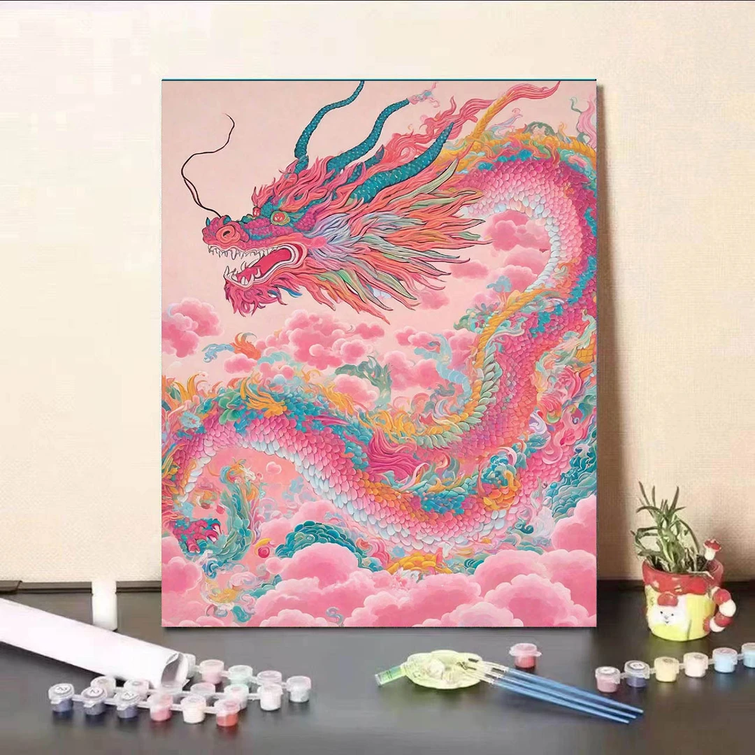 龙年吉祥数字油画 diy手工填色治愈解压高颜值礼物客厅装饰画绘画