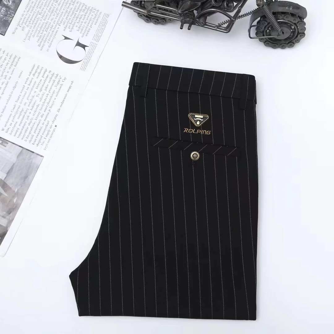 2024春夏季薄款透气高弹力垂感条纹轻奢条纹休闲商务高腰直筒裤男