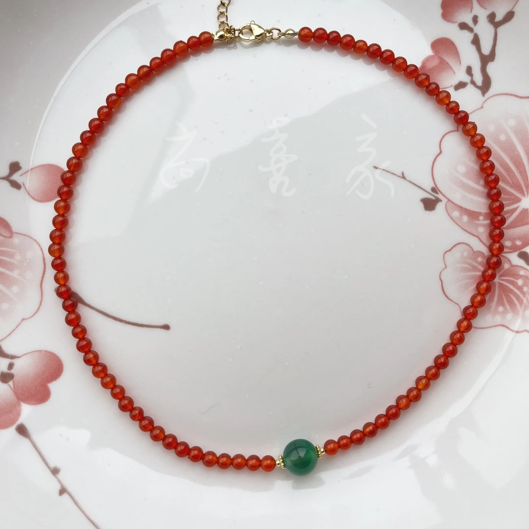 非金属仿水晶项链 国潮风红玛玛轻奢时尚气质红色简约小众复古