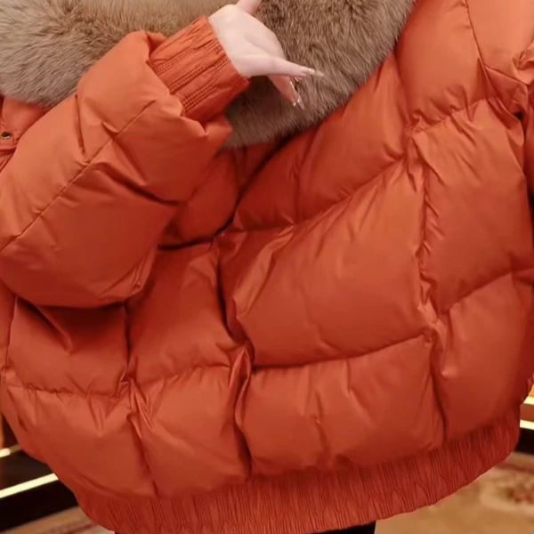 YS-高级橙色羽绒服女款冬季新款时尚洋气大毛领外套连帽