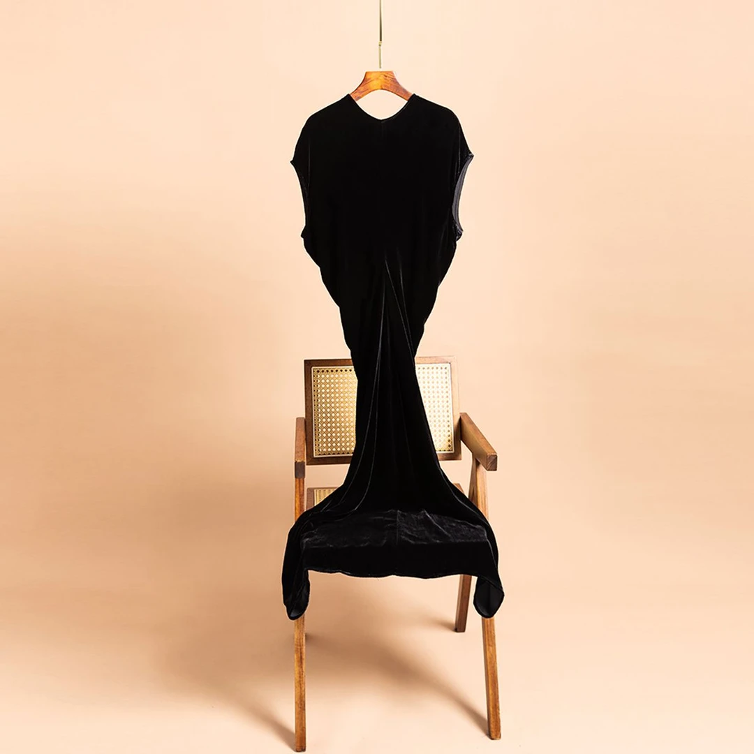 【小北丝绸】满分桑蚕丝丝绒连衣裙YG-0976气质显瘦（裙长123cm左右）