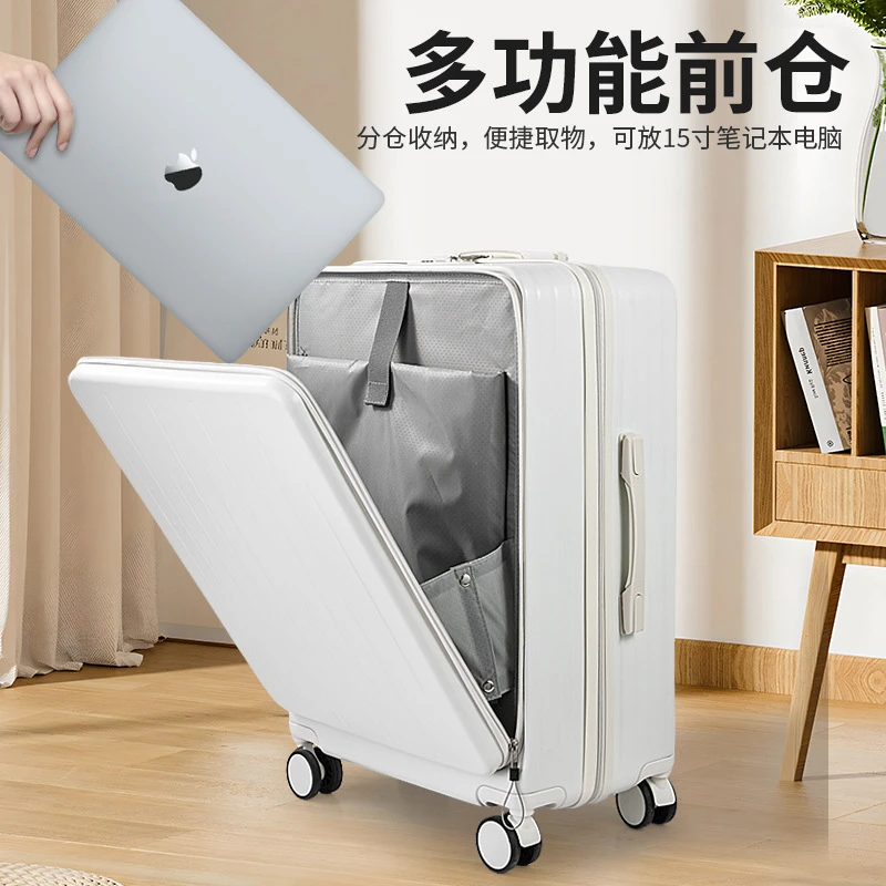 新货前开口多功能行李箱新款20寸女万向轮拉杆旅行箱24寸男密码皮