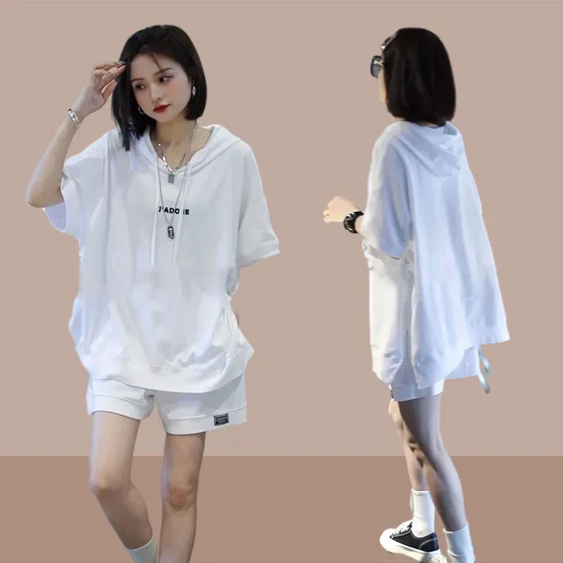 夏季女装大码休闲套装胖mm韩版洋气时尚百搭宽松显瘦运动服两件套