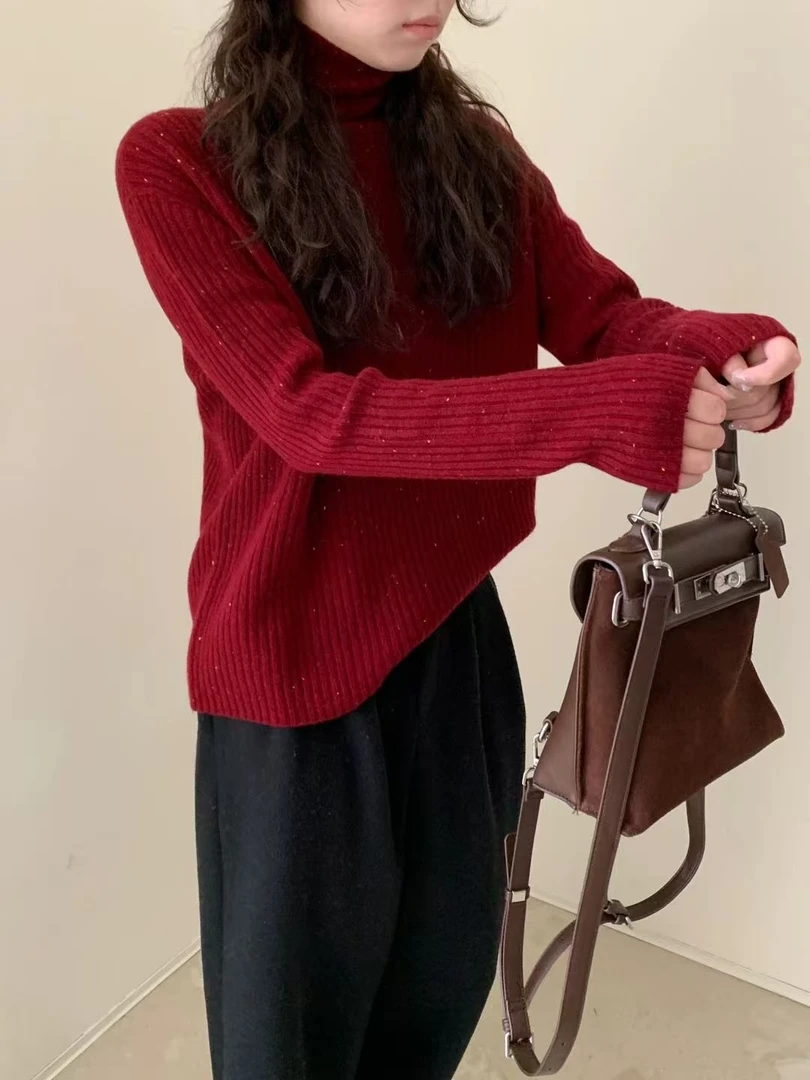 【悦凡】坑条高领打底毛衣针织衫女秋冬显瘦正肩内搭上衣