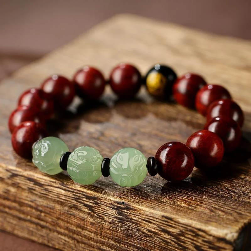 印度小叶紫檀手串男生肖和田玉三合六合手链女款本命佛转运珠念珠