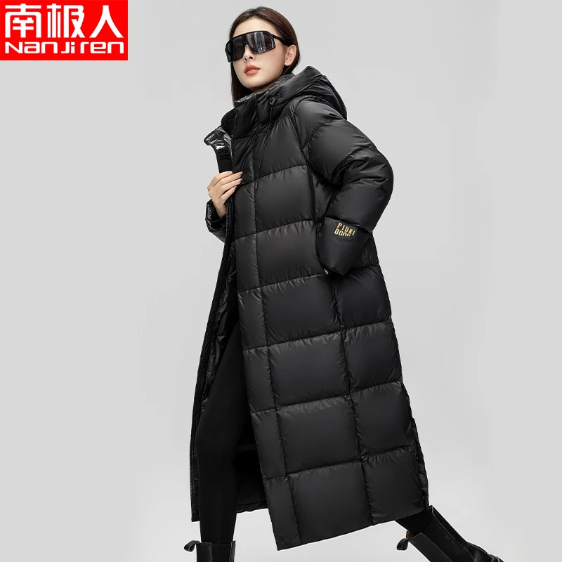南极人新款羽绒服女士长款加厚过膝连帽情侣装韩版特价冬季外套