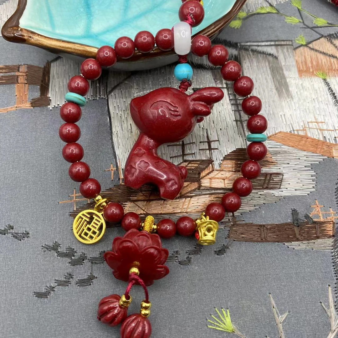 含辰砂工艺品高含量朱砂紫金砂设计款一路有你小鹿车挂