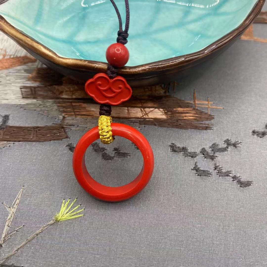 含辰砂工艺品高含量朱砂红砂设计款祥云指环手机挂爆款送礼