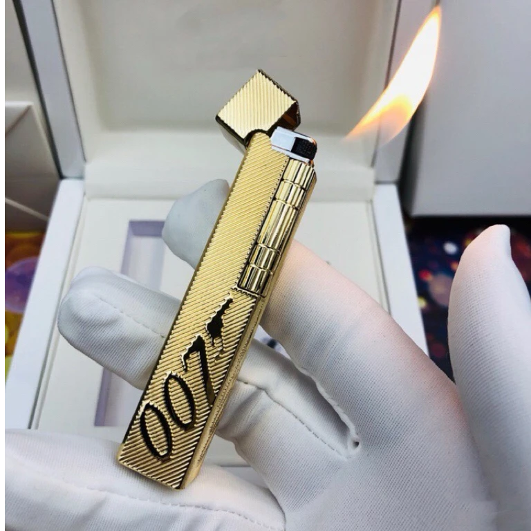 古法鎏金手工雕刻007小金条斜火打火机时尚高端侧滑轮复古个性