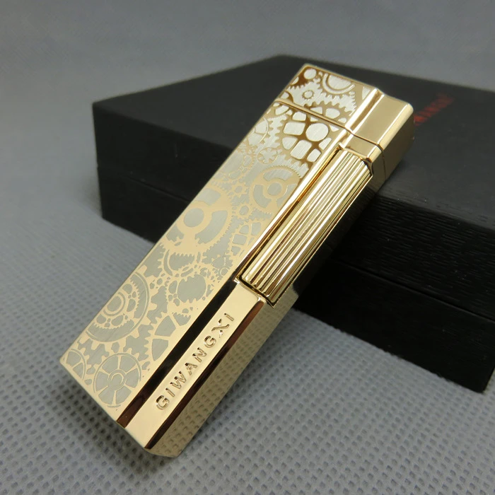 镀24k真金齿轮打火机送男友经典精雕窄机男士时尚便携创意个性