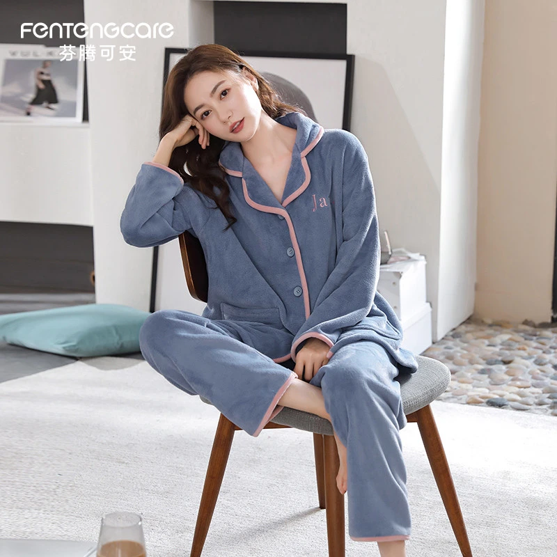 芬腾可安珊瑚绒睡衣女冬季加绒加厚新款女士秋冬法兰绒家居服套装