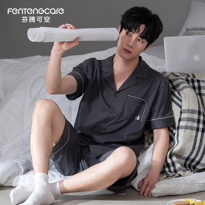 芬腾可安纯棉男士睡衣短袖短裤可外穿高级感夏季加大码家居服套装